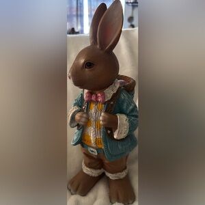 Charming Brown Rabbit Figurine with Blue Jacket